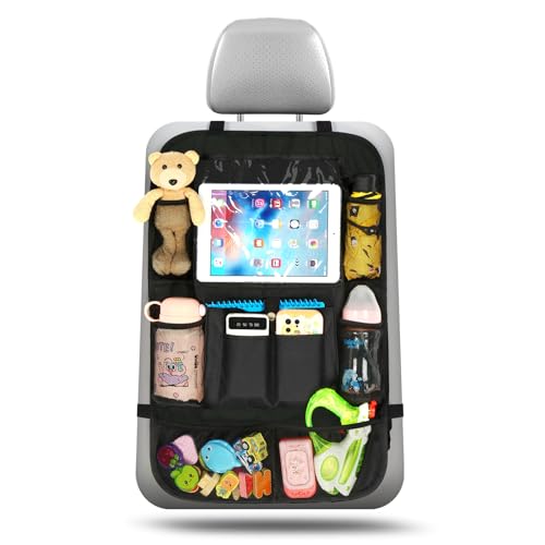 Ezilif Rückenlehnenschutz Auto Kinder Stärke-Upgrade, Autositz Organizer mit 10 Aufbewahrungsbeuteln, Auto Organizer Kinder Leicht Zu Reinigen, Wasserdichter für Rücksitz organizer (1 Stück)