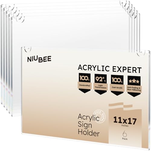 NIUBEE Acrylic Sign Holder 11x17 Horizontal,Clear Poster Picture Frames for Paper