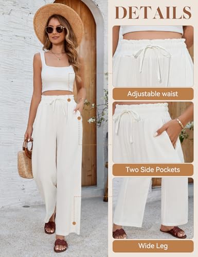 Linen Pants for Women High Waist Flowy Wide Leg Palazzo Pant Casual Boho Beach Pant Trouser Summer Vacation Outfit2