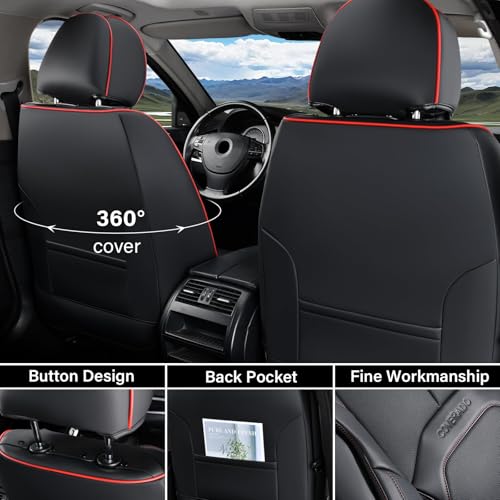 Image of Coverado Car Seat Covers Full Set, Premium Nappa Leather Seat Covers for Car, Waterproof Car Seat Protector with Lumbar Support, Car Seat Cover Universal Fit for Most Cars SUV Truck(Black&Red)