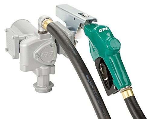 GPI 144000-01, M-3020-AD High Flow Cast Iron Fuel Transfer Pump, 20 GPM, 12-VDC, 1-Inch Automatic Diesel Nozzle, 12-Foot Fuel Hose, 18-Foot Power Cord, Adjustable Suction Pipe