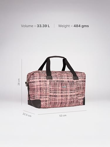 Image of ZOUK Collapsible Duffle Bag for Men and Women | Lightweight Foldable Travel Duffel Bag | Vegan Leather & Handcrafted Fabric | Water-Resistant Lining | 33L Weekend & Short Trip Bag | Cashmere Noir Pink