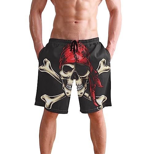 Eionryn Men's Swim Trunks Pirate Skull Crew Beach Shorts Quick Dry Swim Board Shorts with Pockets S2