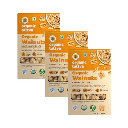 Image of Organic Tattva Organic Walnuts (Akhrot Giri) | Rich in Dietary Fiber, Protein and Antioxidants | NO Cholesterol and NO Trans-Fat | Boosts Immunity and Supports Nerve Health (750 Grams(Pack of 3))