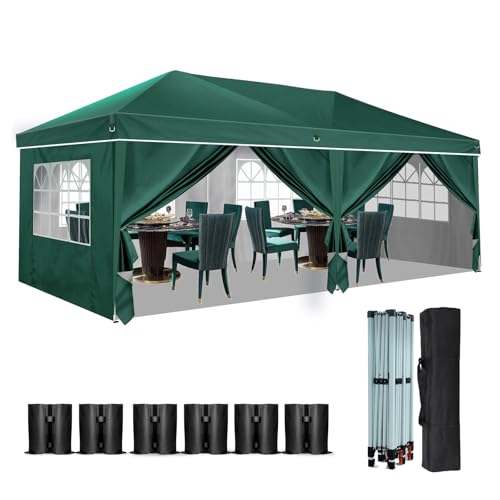 Heavy Duty Pop Up Canopy, Carport Canopy with UV Protection, Waterproof Fabric, Adjustable Heights, and Easy Assembly – Ideal for Outdoor Events, Camping, and Carports (10 x 20) (Green)