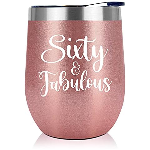 NewEleven 60th Birthday Gifts For Women - 1964 60th Birthday Decorations For Women - Happy 60th Birthday Gifts For Women - 60th Birthday Gift Ideas For Women, Mom, Wife, Aunt - 12 Oz Wine Tumbler Cover