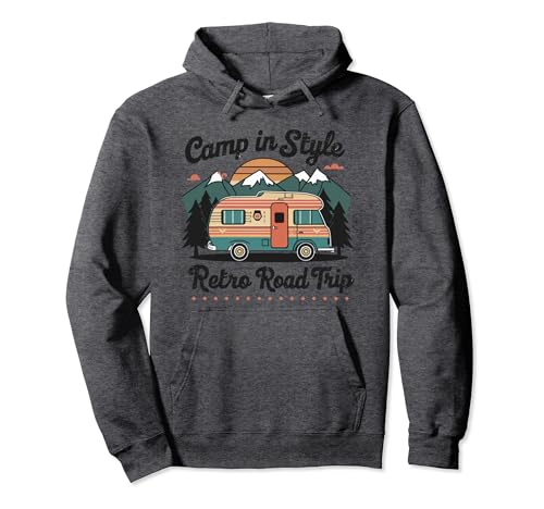Retro Camper Van Adventure | Campamento con estilo | Vintage de los años 70 Sudadera con Capucha