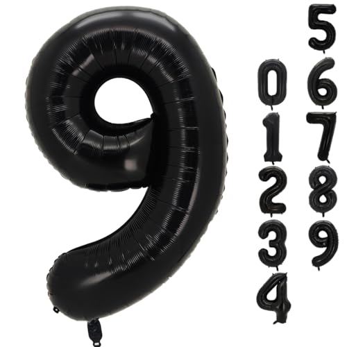 Azinoo 40 inch Black 9 Number Balloons， Foil Number 0-9 Large Number for Birthday Party Supplies Decorations，Baby Showers, Princess Celebrations ，Women's Anniversaries, Black 9