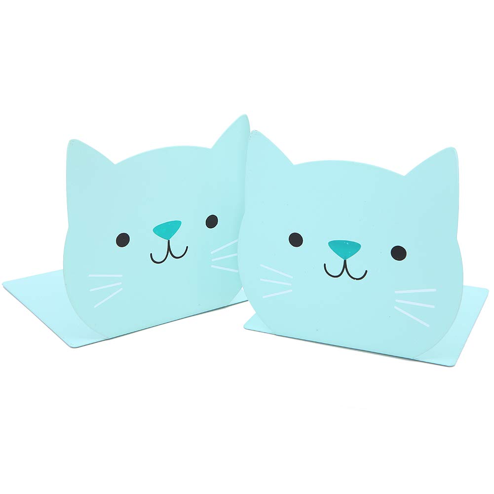 Lovely Cat Pattern Kids Bookends Student Book Ends Metal Office Desk School Library Decoration Bookshelf Book Organizer for Christmas Birthday Gift