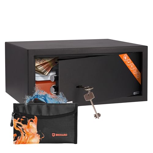Brihard Laptop Key Lock Safe 20x43x35cm with Fireproof Money Bag, Computer Lockable Safe Box 27L, Home Safe for Laptop, Money &Jewellery, Documents A4