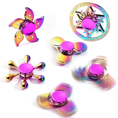 SCIONE Lot de 6 Hand Spinners en Métal – Jouets Sensoriels Anti-Stress Lisses et Durables pour Adultes et Enfants (Couleur Arc-en-Ciel), Temps de Rotation...
