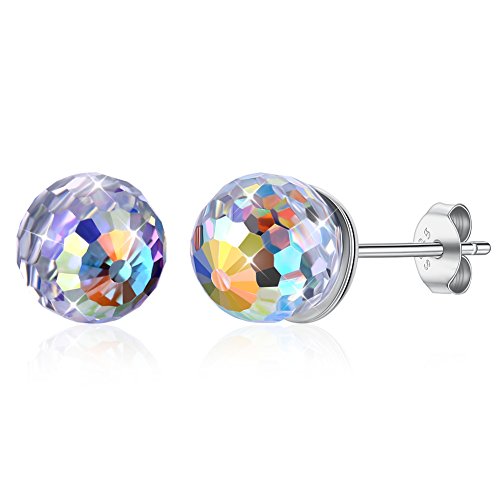 Preisvergleich Produktbild Ohrstecker aus Sterlingsilber, für Damen, Kristall-Ohrstecker, Ohrstecker von Swarovski, runde Kristallsteine, für Geburtstag, Valentinstag, Geschenk, mit Geschenkbox und Reinigungstuch