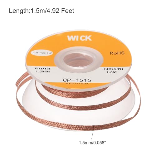 Image of MECCANIXITY Solder Wick Braid No-Clean Desoldering Wick Braid 0.06 Inch Width 5 Feet Length for Remove the Solder Electrical Components 1 Pack