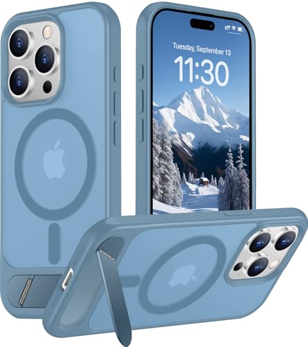 Image of Magnetic Compatible with iPhone 15 Pro Max Case, [Built-in Invisible Kickstand][Compatible with MagSafe][Military Grade Shockproof] Slim Translucent Matte Phone Case for iPhone 15 Pro Max 6.7 inch