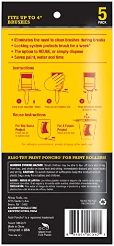 Paint Poncho Wet Roller/Paint Brush Covers 5 Pack Fits 1" to 4" Brushes