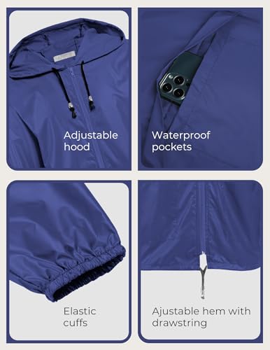 Image of COOFANDY Mens Packable Rain Jacket Lightweight Waterproof Raincoat with Hood Outdoor Rain Gear Travel Hiking Cycling