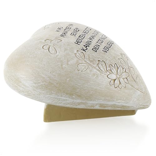 com-four® Grab-Dekoration in Herz-Form - wetterfester Grabschmuck mit Schmetterlingen - verzierter Trauerstein mit Gedenkspruch - Gedenkstein mit Aufschrift