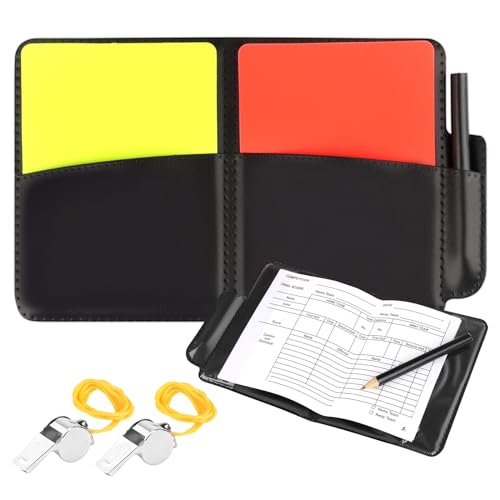 KEWUZY Kit de Tarjetas de árbitro Tarjeta de árbitro Roja Amarilla Kit de Silbato de árbitro Tarjetas de árbitro para Fútbol Kit de árbitro Deportivo con Lápiz para Juego de Fútbol Deporte Escolar