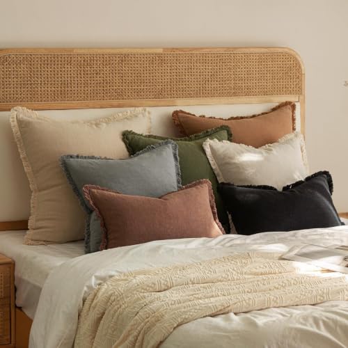 Image of MIULEE Linen Fringe Decorative Fall Euro Throw Pillow Covers Brick 26x26