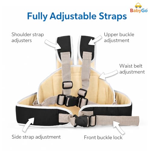 Image of BabyGo Kids Safety Belt for Two Wheeler with Reflective Strips, Portable Baby Safety Belt for 2 Wheeler| Double Buckles for Extra Safety for Kids (Black)