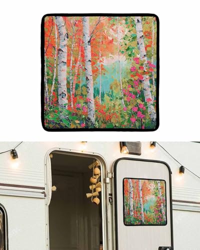 LEOKOTI RV Door Window Shade, Oil Painting Blackout RV Window Shades Foldable, Modern Abstract Art Summer Tree Leaves Green Pink Privacy Insulation Car Covers 16