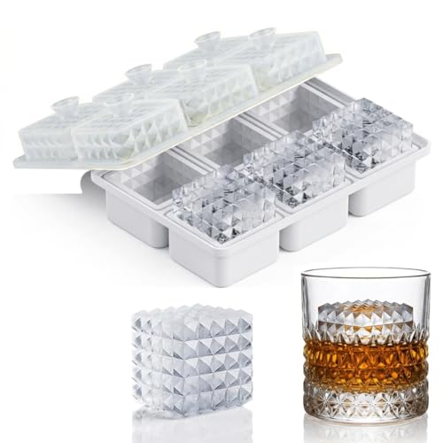 Image of Premium Large 3D Crystal Square Ice Cube Tray, Silicone Molds for Chilling Drinks, Chocolates, Juice, Jelly and Many More. (White)
