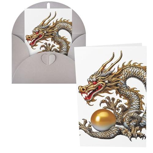 QMNSEHF 中国龍 パール付きグリーティングカード 封筒付き Thank YouCard Happy Birthdayカード 女性用 男性用 クリスマス ハロウィン 結婚式 空白 ノートカード あらゆる機会 グリーティングカード 4x6