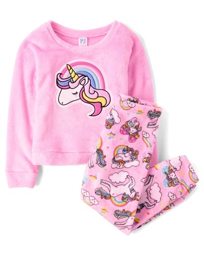The Children's Place Girls' Long Sleeve Top and Bottoms Cozy Fleece 2 Piece Pajama Set