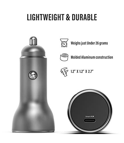 Galvanox iPhone Car Charger with Cable (Apple MFi Certified) 18W Ultra Fast Charging Power Adapter with 6ft Braided USB-C to Lighting Cord (Compatible with iPhone 11,12,13,14 Pro Max)