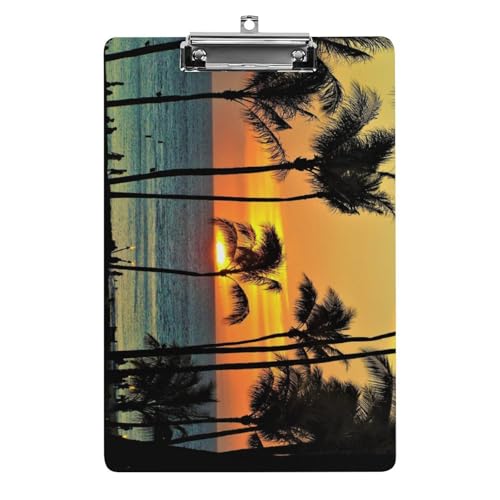 クリップボード A4 縦型 ハワイ 夕暮れ 海とヤシの木 ファイルボード 壁掛け 画板 書きやすい お会計ボード て持ち運びやす 文書整理 文房具 会議パッド 事務用品 メモ 学校 家庭用バインダー