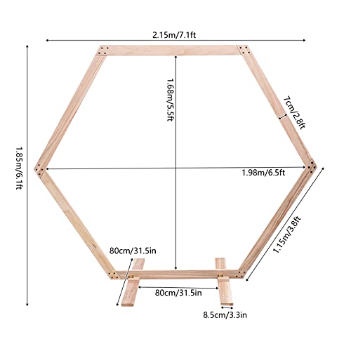 Arco de boda hexagonal de madera de 1,85 m con anclaje firme para césped 7