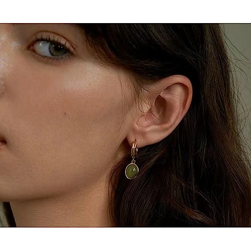 Distant Drums Simple Natural Jade Hoop Earrings And Layered Necklace Jewelry Set For Women,18K Gold Plated Spiritual Jewelry Gift For Her（Layered 2Pcs Set thumb #2