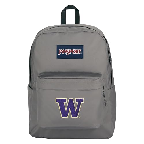 Image of JanSport NCAA Officially Licensed Backpack, Washington Huskies, Superbreak Plus with Padded 15'' Laptop Sleeve, Spacious Computer Bag for Men & Women, Durable Daypack with Bottle Pocket, Graphite Grey