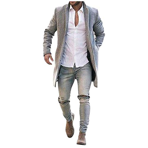 Trench Coat for Men's Fashion Single Breasted Long Pea Coat Casual Winter Wool Long Coat for Business Work Gray