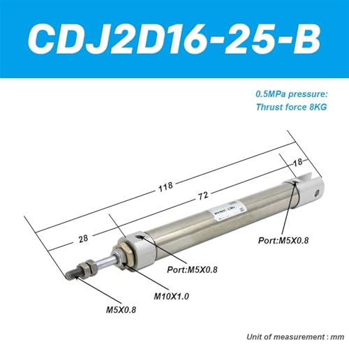 Minicilindro neumático CDJ2D16 de doble efecto y vástago simple de 16 mm 3