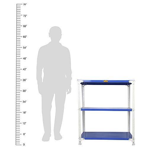Image of Mil-Nil Prime CRC Sheet 3 Shelf Multipurpose Slotted Angle Rack, 36 x 36 x 18 Inch, 18 Gauge [(Blue-White) Powder Coating] 14 Gauge Angles
