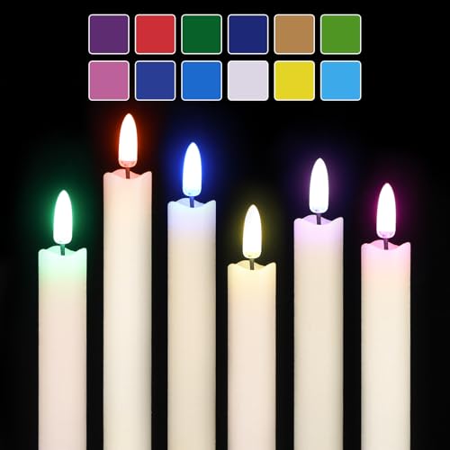 Image of GenSwin Flameless Taper Candles with Remote, Real Wax and Color Changing Wick LED Taper Candles Battery Operated, 6 Pcs Flameless Candlesticks for Halloween Christmas Decor(Ivory, 0.78 inchx9.6 inch)