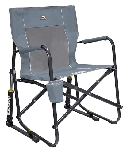 GCI Outdoor Freestyle Rocker Camping Chair | Portable Folding Rocking Chair with Solid, Durable Armrests, Drink Holder & Comfortable Backrest — Grey