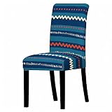Housse De Chaise Salle À Manger,Couvertures De Chaise D'Impression De Lignes Bleues Bohèmes Anti-Poussière À Dossier Haut Extensible Modernes, Housses De Siège De Protection De Chaise Lavables D
