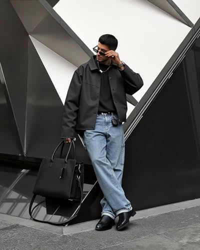 Jousen Men's Chelsea Boots Leather Lightweight Casual Chukka Ankle Boots Classic Elastic Dress Boots for Men2