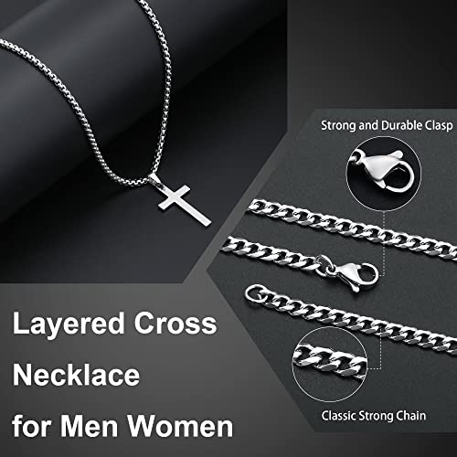 Silver Cross Chain Necklaces For Men, Stainless Steel Cuban Link Cross Mens Chain Necklace Silver Chain Cross Pendant Necklace For Men Women Boys Simple Mens Jewelry Mens Chain Cross Necklace 18 Inche #TOP5