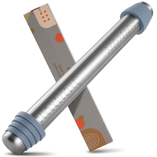 Rodillo Cocina Acero Inoxidable con Anillos – Rodillo Amasar Regulable Rolling Pin Antiadherente, Rodillo de Cocina para Pizza, Hojaldre, Fondant, Galletas y Repostería
