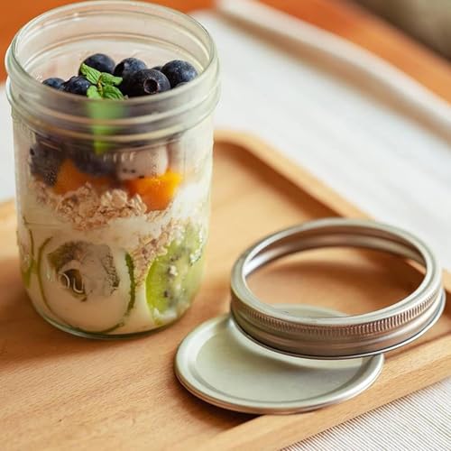 Image of ALEITO Wide Mouth Mason Jars 500ml with Lids [2 Pack], Canning Jars with Metal Airtight Lids and Bands, 16 oz Glass Jars for Fermenting, Pickling, Freezing, Preserving, Meal Prep, Jar Decor