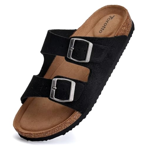 Image of Torotto Womens Slides with Cork Footbed Open Toe Adjustable Webbing Flat Sandals for Walking | Beach | Indoor