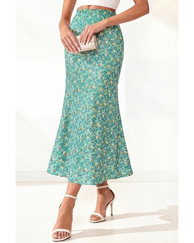 Image of BTFBM Satin Skirts for Women Trendy 2026 Summer Fall | High Waisted A-Line Leopard Print,Floral Print, Business Casual,Cocktail,Wedding Guest,Long Silk Midi Skirt