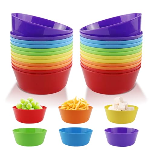 24PCS Reusable Plastic Bowls, Unbreakable Kids Plastic Bowls, Reu...