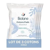 BIOLANE - Set mit 3 weichen Wattepads – 100% Bio – 150 Baumwolle – für empfindliche Haut – Change & Toilette – ab der Geburt –