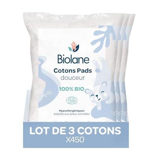 BIOLANE - Lot de 3 Cotons pads douceur - Bébé - 100% Bio - 150 Cotons - Peaux sensibles - Change & Toilette - Dès la naissance - Fabriqués en France