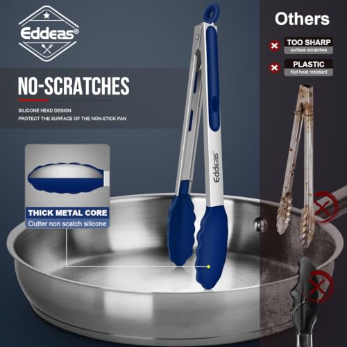 Image of Tongs For Cooking - Kitchen Tong with Silicone Tip 7 inch, 9 inch, 12 inch Blue