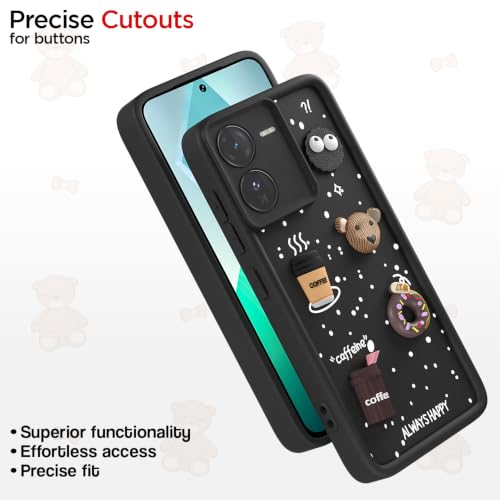 Image of Pikkme Back Cover for iQOO Z9 5G | 3D Bear Silicone Cute & Fun Coffee Cartoon | Full Body Protection Bumper Case (Black)